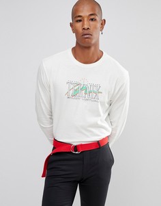Свободный лонгслив с принтом из плотного трикотажа ASOS - Белый