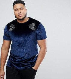 Велюровая футболка с цветочной вышивкой ASOS PLUS - Темно-синий