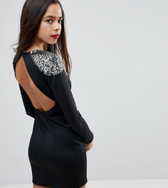 Облегающее платье мини с отделкой на плечах и открытой спиной ASOS PETITE - Черный