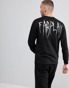 Черный лонгслив с принтом на спине Fairplay - Черный