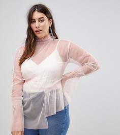 Топ из сетки с высоким воротом и оборками ASOS CURVE - Розовый
