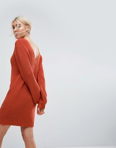 Вязаное платье мини с V-образным вырезом на спине ASOS - Красный