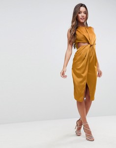 Атласное платье-футляр с вырезами ASOS - Золотой