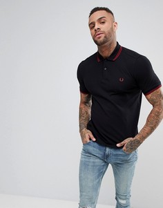 Черная узкая футболка-поло с контрастным воротником Fred Perry - Черный