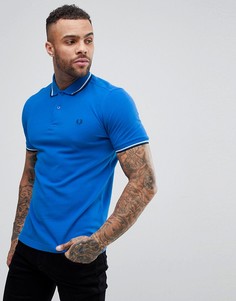 Синяя футболка-поло узкого кроя с двойным кантом Fred Perry - Синий