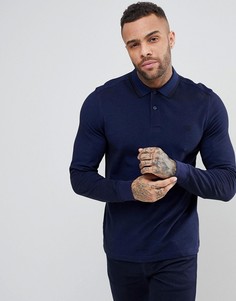 Синее узкое поло с длинными рукавами и контрастной окантовкой Fred Perry - Синий