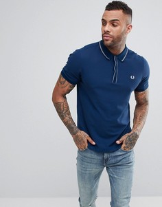 Синяя футболка-поло узкого кроя из пике с отделкой Fred Perry - Синий