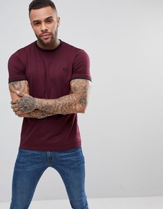 Бордовая узкая футболка с кантом Fred Perry - Красный