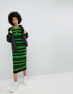 Трикотажное платье миди в полоску ASOS - Мульти