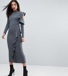 Облегающее платье миди с оборками ASOS TALL - Серый