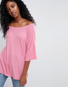 Футболка в рубчик с открытыми плечами ASOS - Розовый