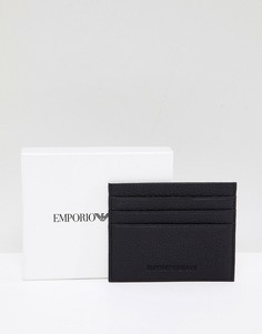 Черная кредитница из зернистой кожи с логотипом Emporio Armani - Черный