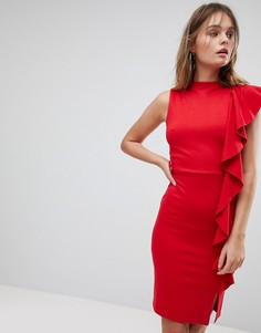 Платье-футляр с оборкой и высоким воротом Lipsy - Красный