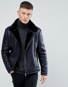 Черная байкерская куртка из искусственной овчины New Look - Черный