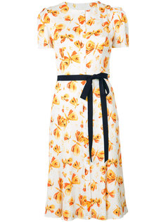 платье с бабочками и контрастным поясом Carolina Herrera