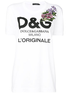 футболка с логотипом и вышитыми крестиком цветами Dolce &amp; Gabbana