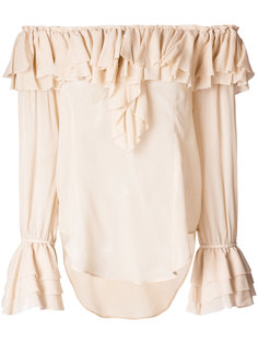 блузка с приспущенными плечами и рюшами Twin-Set