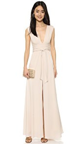 Halston Heritage V Neck Jersey Gown with Wrap Tie