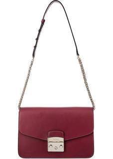 Бордовая кожаная сумка с откидным клапаном Furla