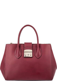 Бордовая кожаная сумка с одним отделом Furla
