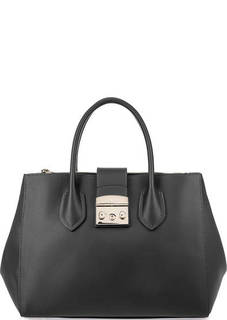 Серая кожаная сумка с одним отделом Furla