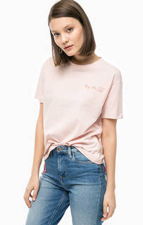 Розовая футболка с вышивкой Only