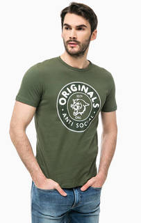 Хлопковая футболка с принтом и вышивкой Jack & Jones