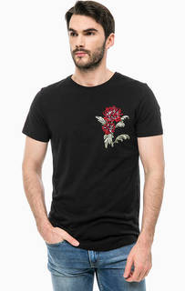 Черная хлопковая футболка с вышивкой Jack & Jones