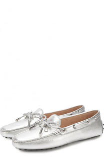 Мокасины из металлизированной кожи с бантом Tod’s Tods