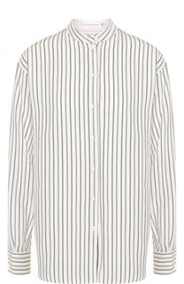 Шелковая блуза в полоску с воротником-стойкой Victoria Beckham