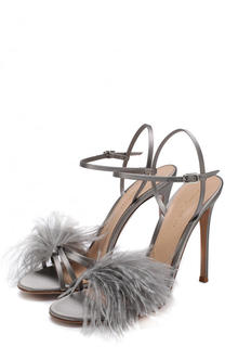 Босоножки Ginger с отделкой пером на шпильке Gianvito Rossi