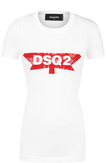 Приталенная хлопковая футболка с логотипом бренда Dsquared2