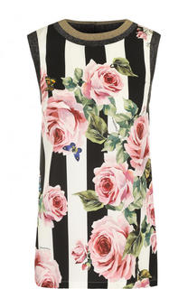 Шелковый топ в полоску с цветочным принтом Dolce &amp; Gabbana