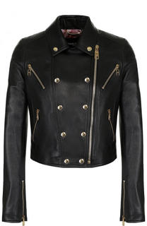 Укороченная кожаная куртка с косой молнией Dolce &amp; Gabbana