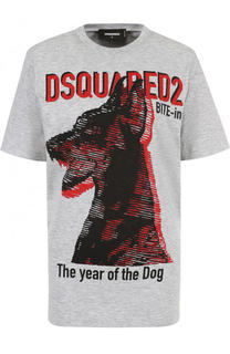 Хлопковая футболка с круглым вырезом и принтом Dsquared2