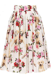 Хлопковая юбка-миди с широким поясом и принтом Dolce &amp; Gabbana