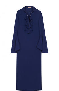 Шелковое платье-миди со шнуровкой и оборками Michael Kors