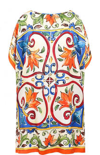 Шелковое мини-платье свободного кроя с принтом Dolce &amp; Gabbana