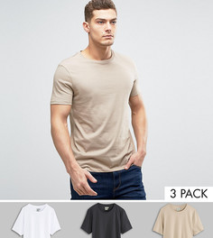 3 футболки (белая/выбеленная черная/бежевая) ASOS - СКИДКА - Мульти
