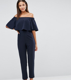 Комбинезон с вырезом лодочкой и оборками ASOS TALL - Темно-синий