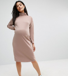 Платье миди в рубчик для беременных ASOS Maternity - Бежевый