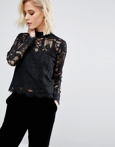 Кружевной топ с длинными рукавами River Island - Черный