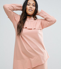 Трикотажное цельнокройное платье с рюшами ASOS CURVE - Розовый