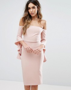 Приталенное платье с оборками на рукавах River Island - Розовый