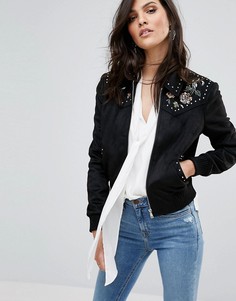 Куртка под замшу с вышивкой River Island - Черный