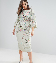 Платье-кимоно миди с вышивкой ASOS CURVE - Зеленый
