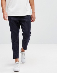 Темно-синие зауженные брюки в тонкую полоску ASOS - Темно-синий