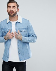 Джинсовая рубашка навыпуск с отделкой из искусственного меха ASOS - Синий