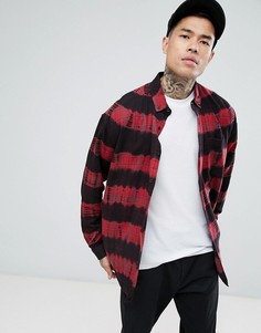 Длинная рубашка классического кроя в клетку с принтом тай-дай ASOS - Красный
