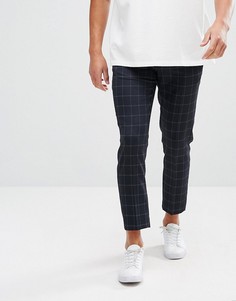 Темно-синие укороченные брюки скинни в клетку ASOS - Темно-синий